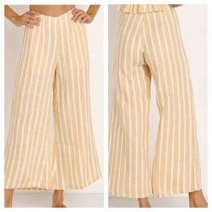 Faithfull The Brand Womens Yellow White High Rise Wide Leg Palazzo Pants Medium